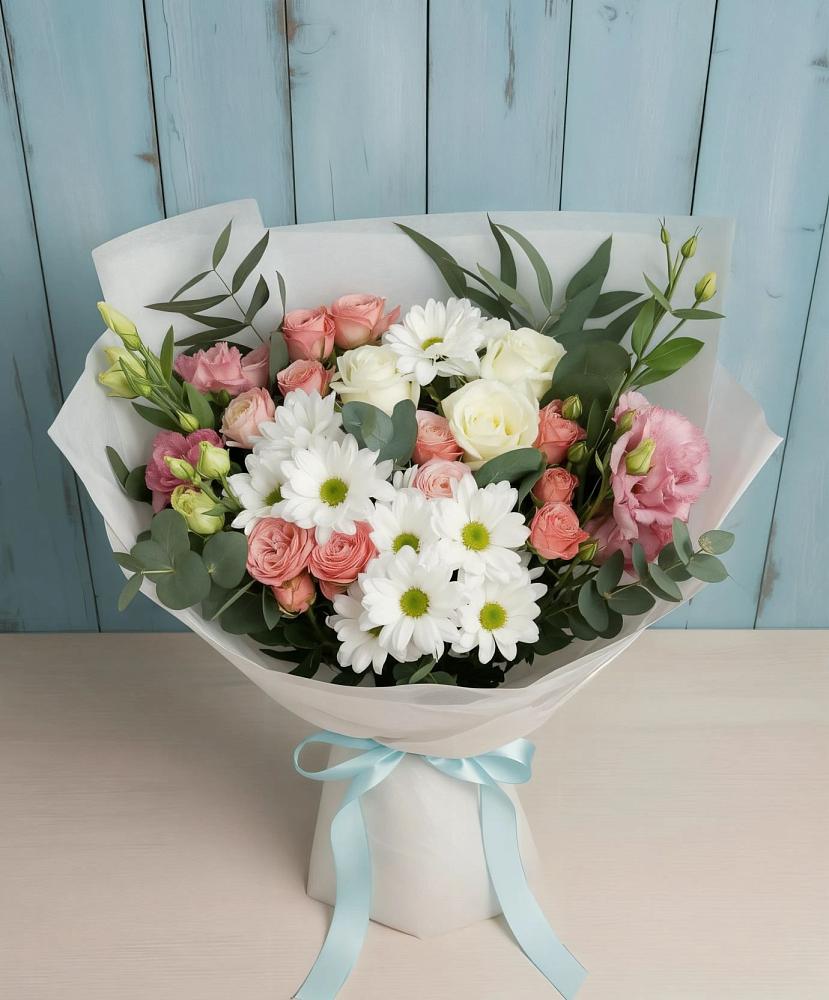 Букет цветов из: Розы, Лизиантусы и Хризантемы в Визинге