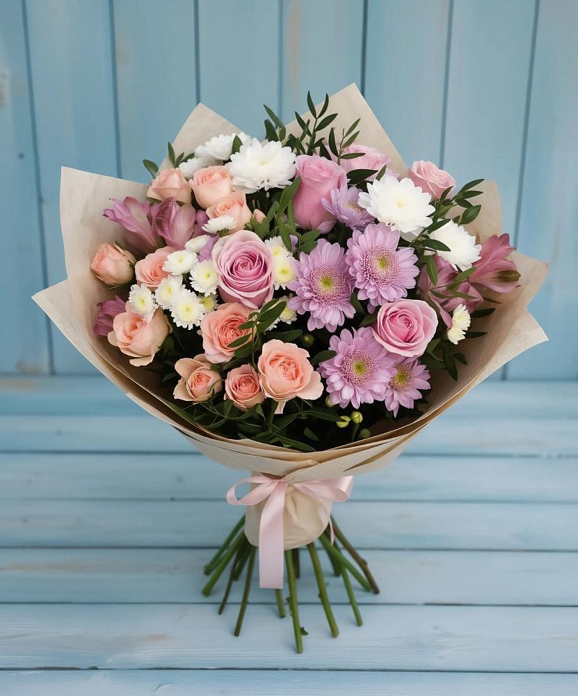 Букет цветов из: Хризантемы, Розы и Альстромерии в Визинге