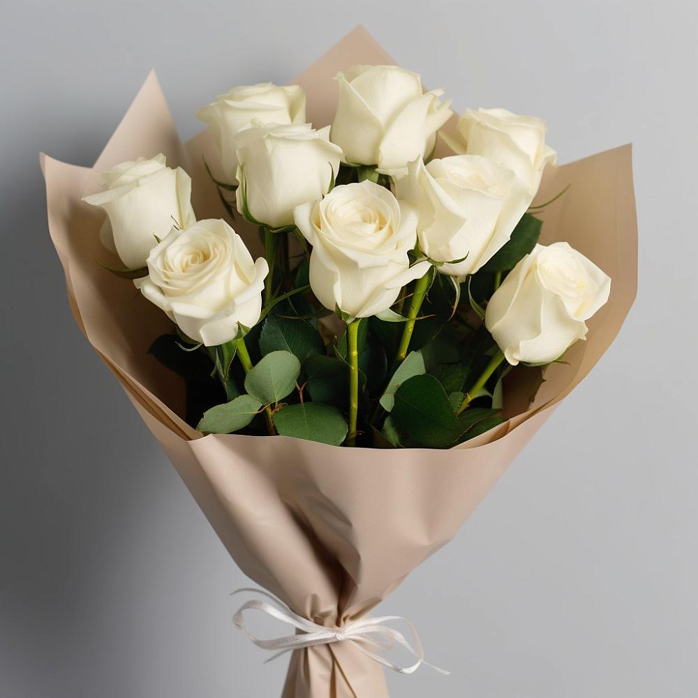 Букет 9 Белых роз Эдлесс Лав в Визинге