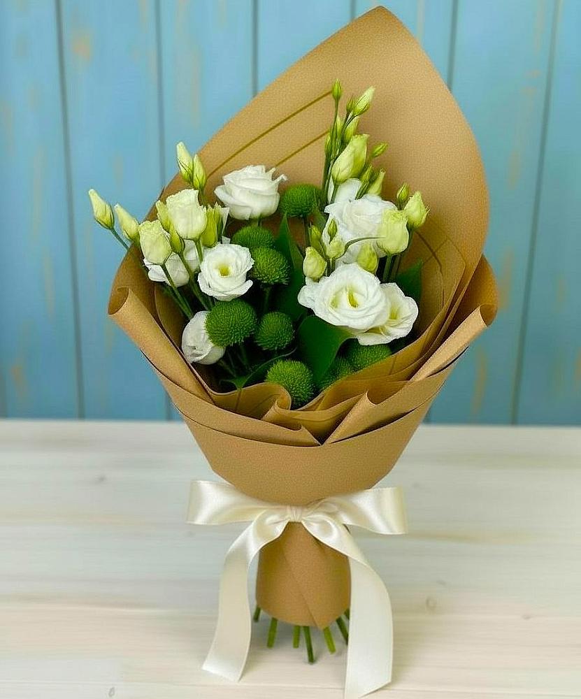 Букет цветов из: Хризантемы и Лизиантусы в Визинге