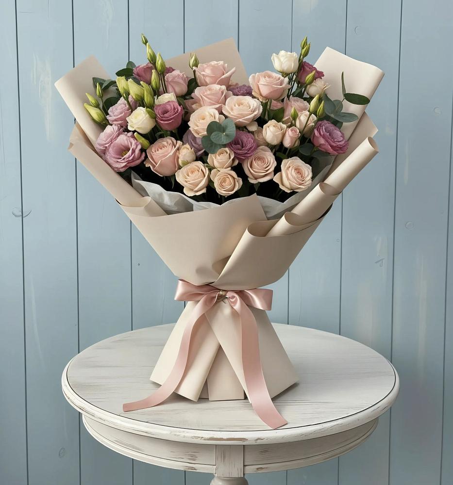 Букет цветов из: Розы и Лизиантусы в Визинге